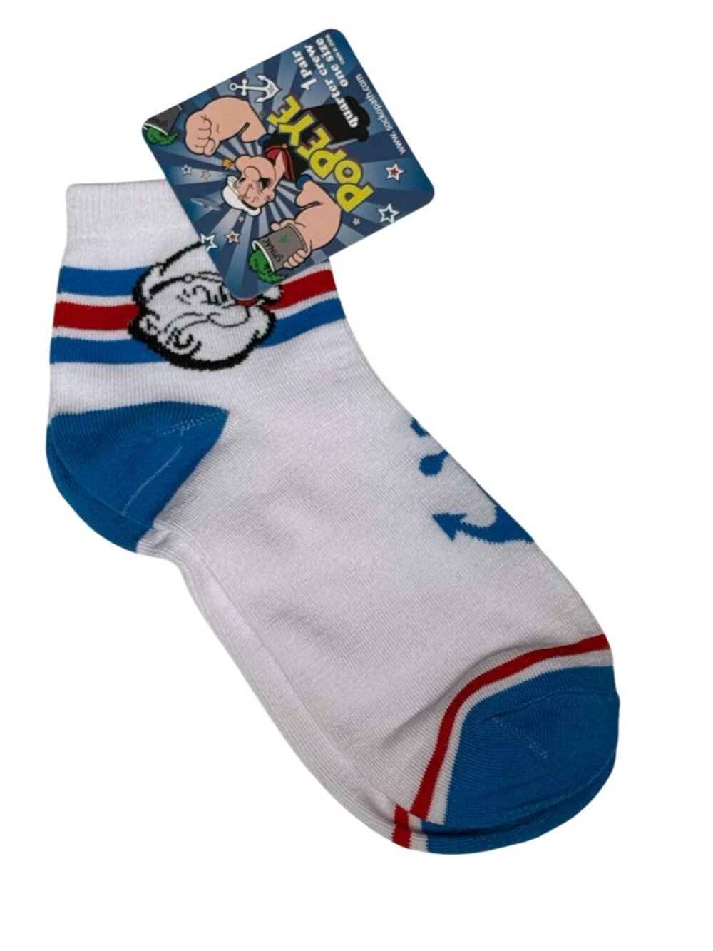 Popeye Crew Socks White Blue Retro Cartoon Men's 8-12 Women's 9-14 NWT